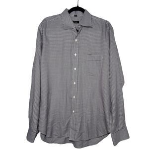 Barney’s New York Men’s Cotton Button Down Houndstooth Shirt Plum Size Large